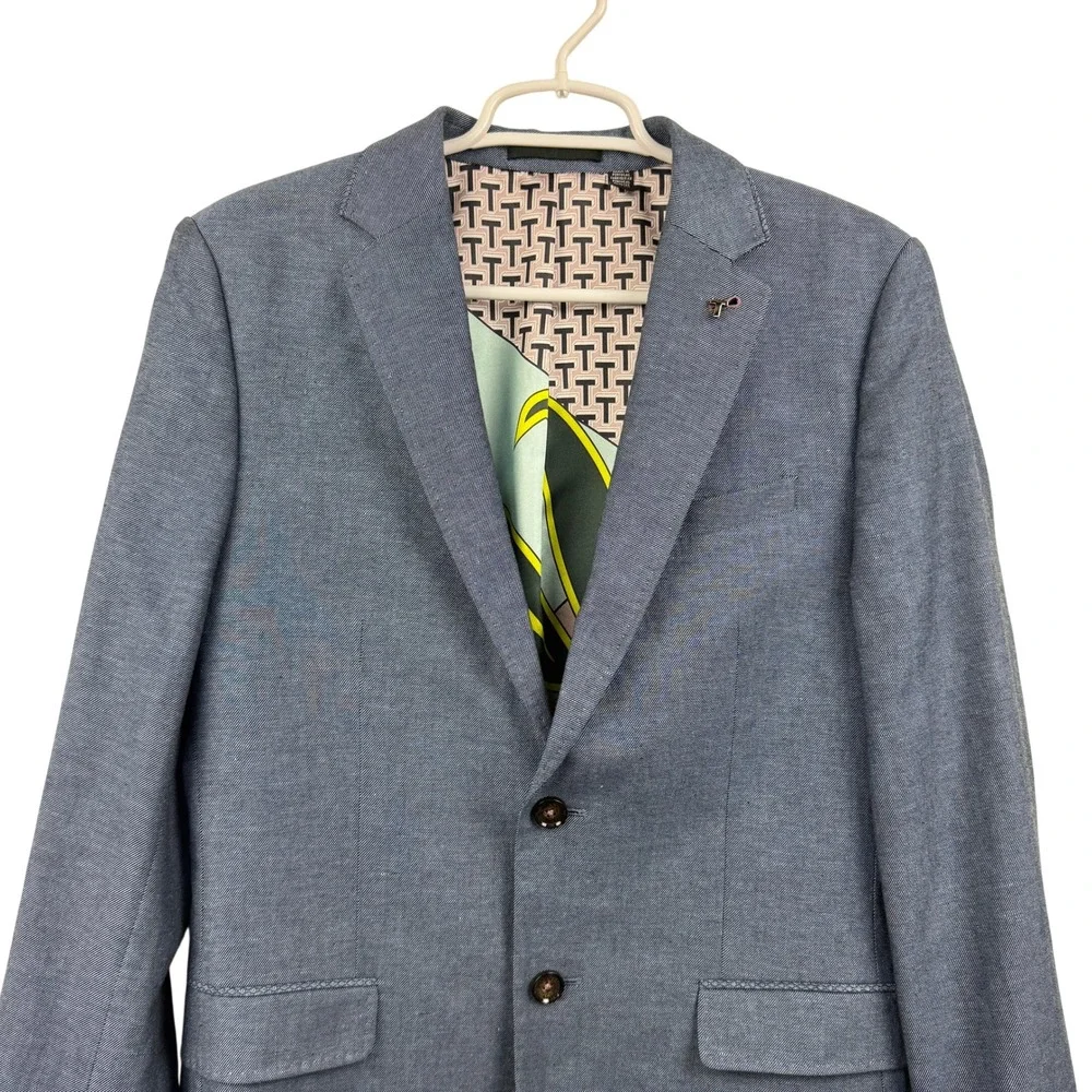 Ted Baker London Mens Blue Cotton‎ Linen Blend MMJ HOOP Blazer Sport Coat Size 3